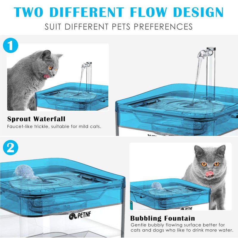 PETNF Blue Pet Water Fountain, 101oz/3L Automatic Cat and Dog Water Dispenser with LED Light, Ultra Quiet Pump, 3 Flow Settings & 2 Filters - Image 3